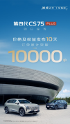 不愧是燃油SUV冠军，长安第四代CS75PLUS发布10天订单破10000单！